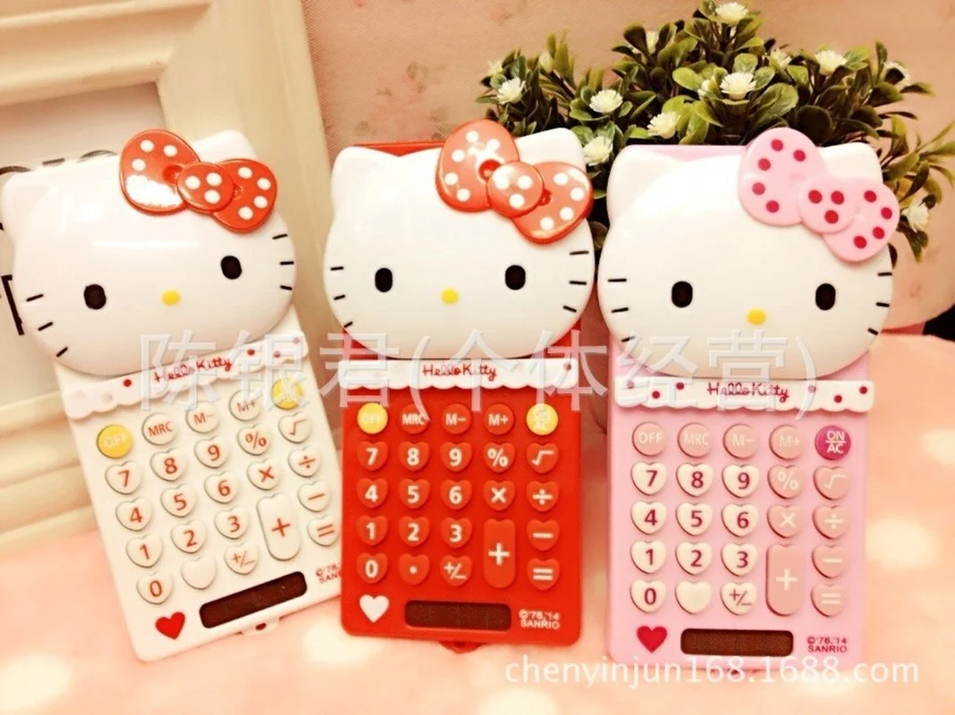 

Cute Hello Kitty Cartoon Calculator Girl Portable Mini Calculator Kawaii Learning Stationery Anime Cat Head Modeling Calculator