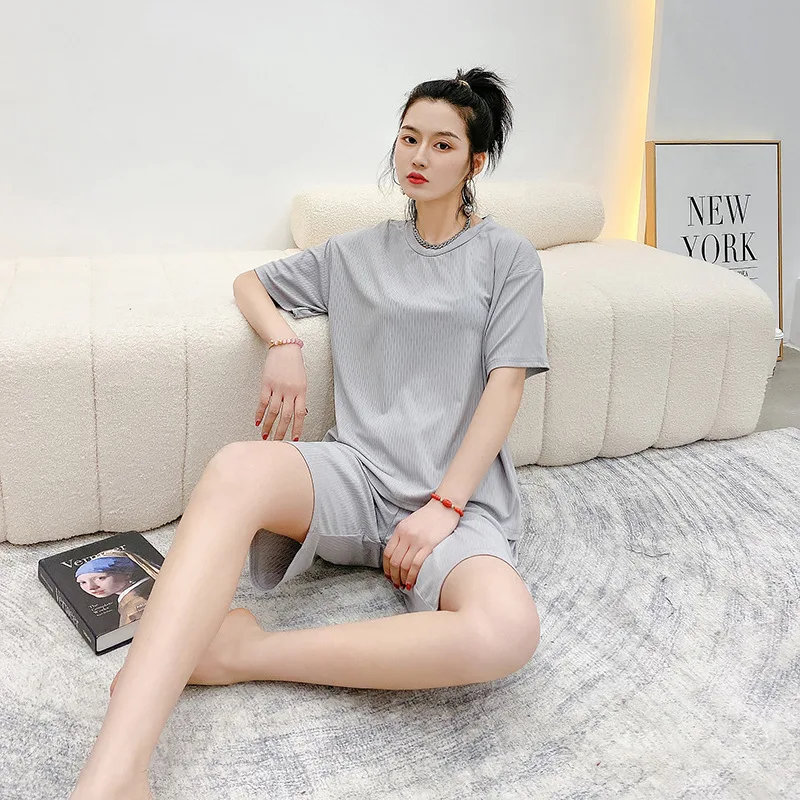 2023 New Pajamas Women's Summer Short-sleeved Cardigan Korean Style Comfortable and Cute Home Suit Loungewear with Round Neck