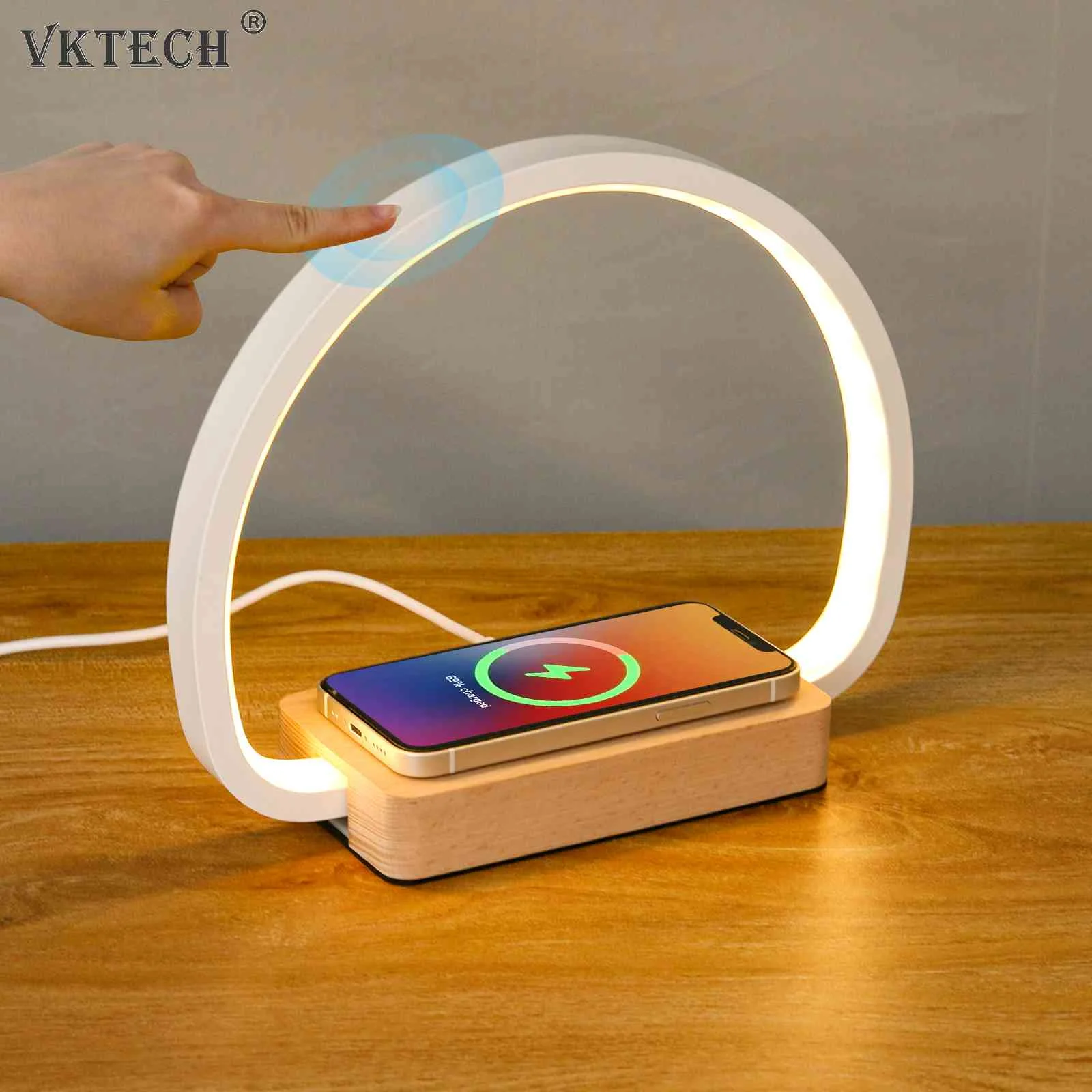 

Bedside Lamp 10W Wireless Charger LED Dimmable Night Light for Home Office Dimmable Eye-Caring Reading Desk Light