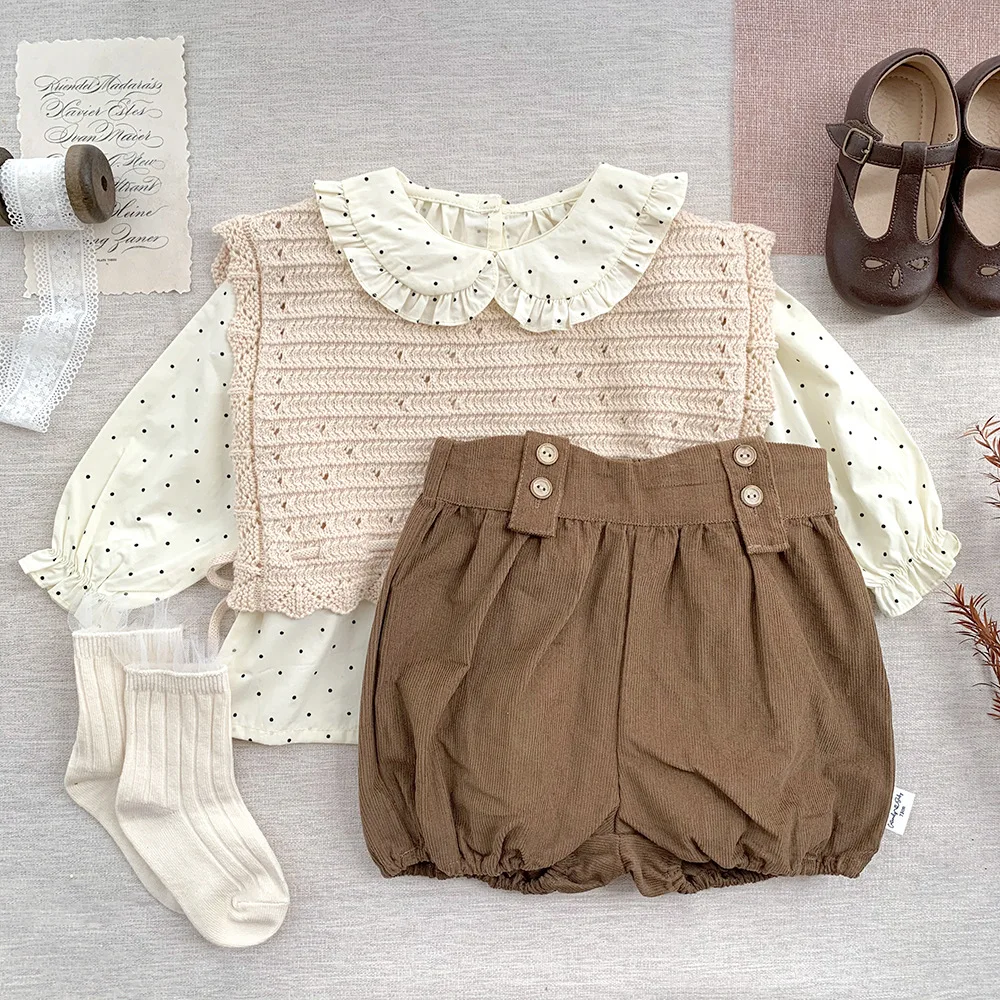 New Children's Knitting Vest Hollow Out Sweater Waistcoat Girls Round Neck Bow Princess Warm Children's Vest Baby Sweater Tops