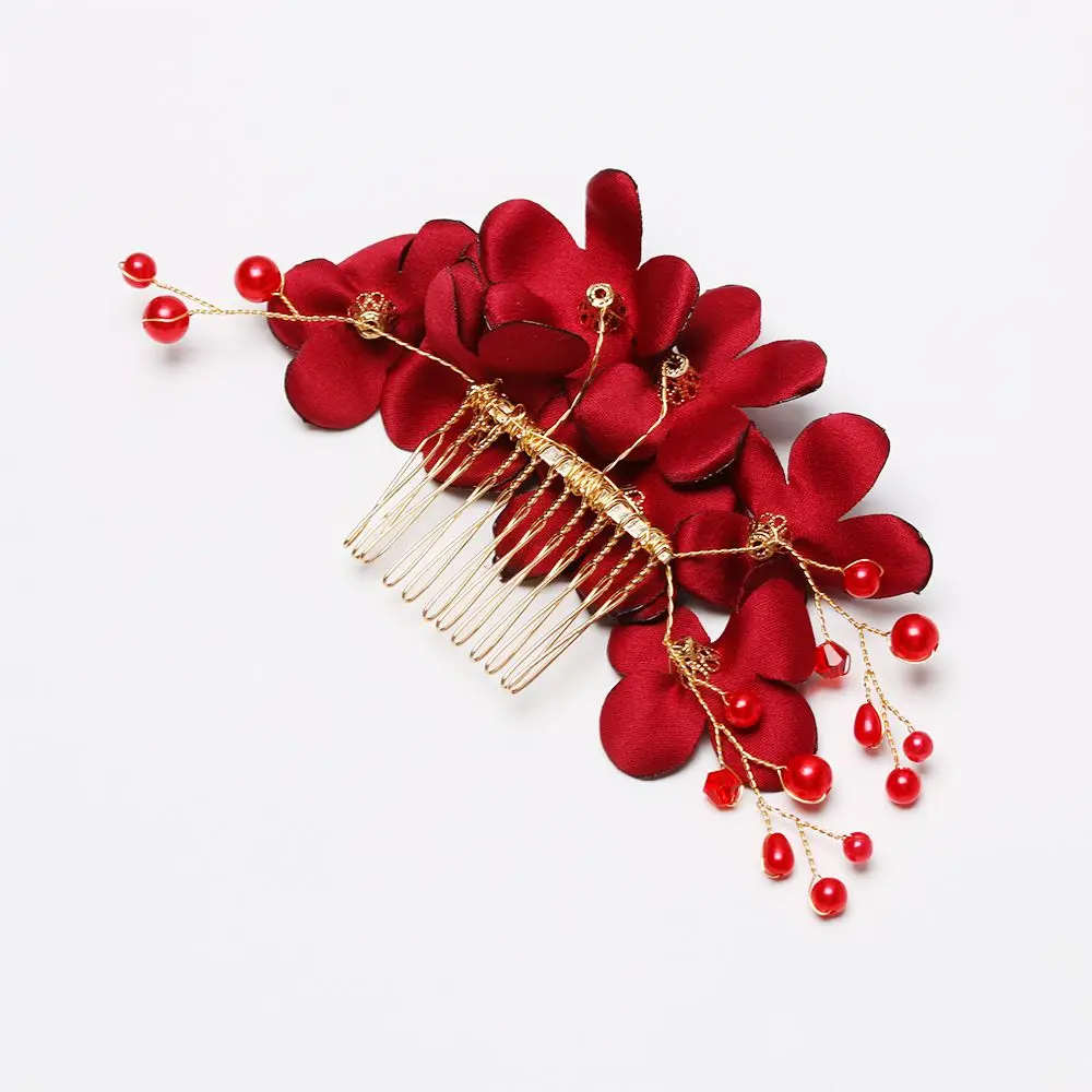 Fashion Bridal Wedding Bridesmaid Red/Pink/Champagne Flower Hair Clip Hairpin Comb Accessories |