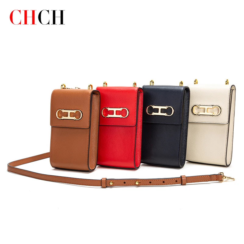 Chch Ladies Wallet Summer Spring Mobile Phone Bag Mini Handbag Retro Casual Card Solid Color Leather Shoulder Bag Female