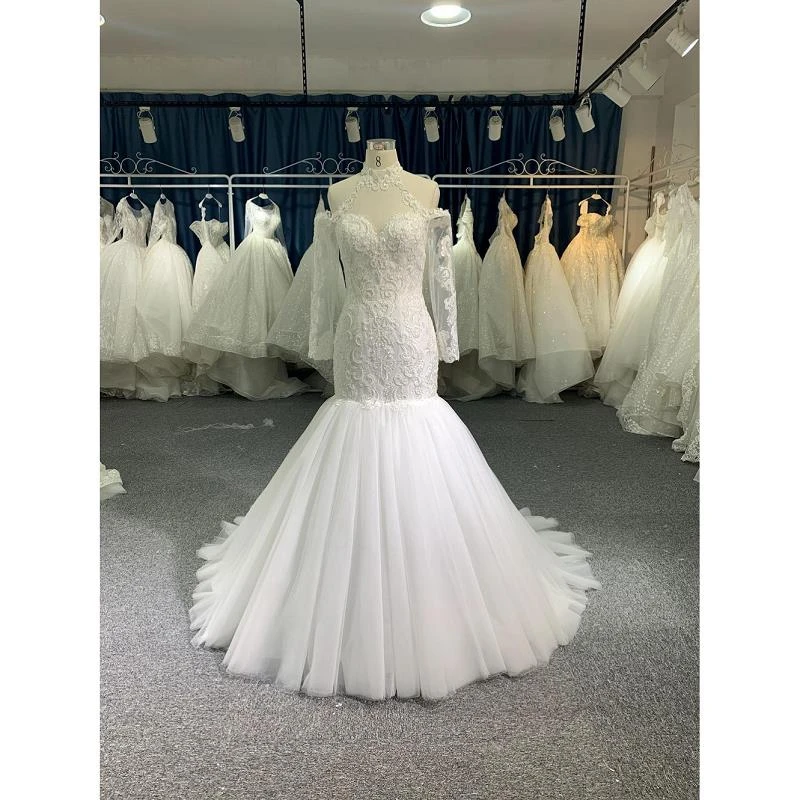 

Ivory Lace Appliques Mermaid/Trumpet Wedding Gowns Chapel Train Custom Made Floor-Length Off The Shoulder Bridal Dresses