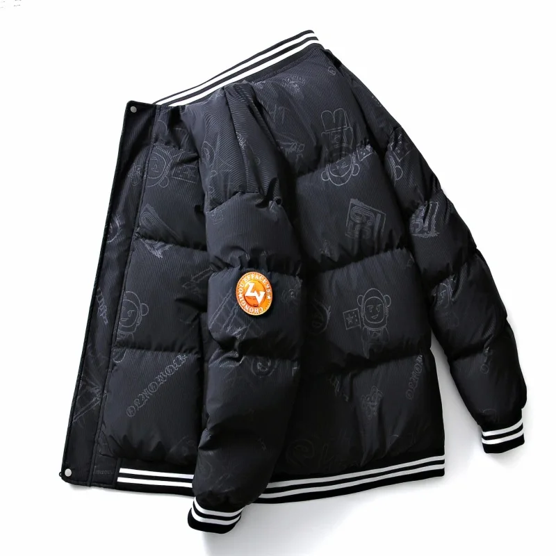 Winter Coat Mens Fashion Printing Thickened Warm Baseball Jackets Korean Version Couple Stand Collar Bread Jacket Parkas