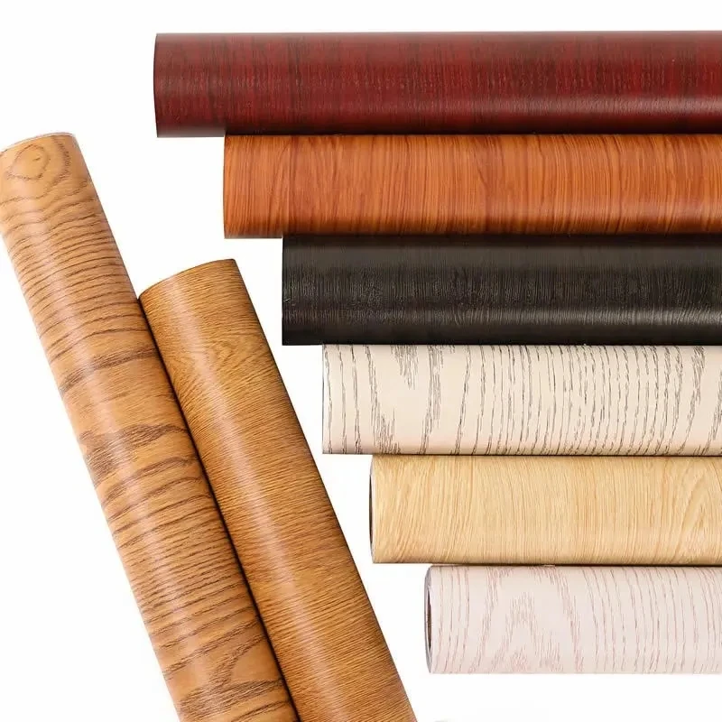 

5M Wood Grain Self-adhesive Wallpaper PVC Mural Waterproof Vinyl Kitchen Cabinet Furniture Door Renovation Wall Sticker Home