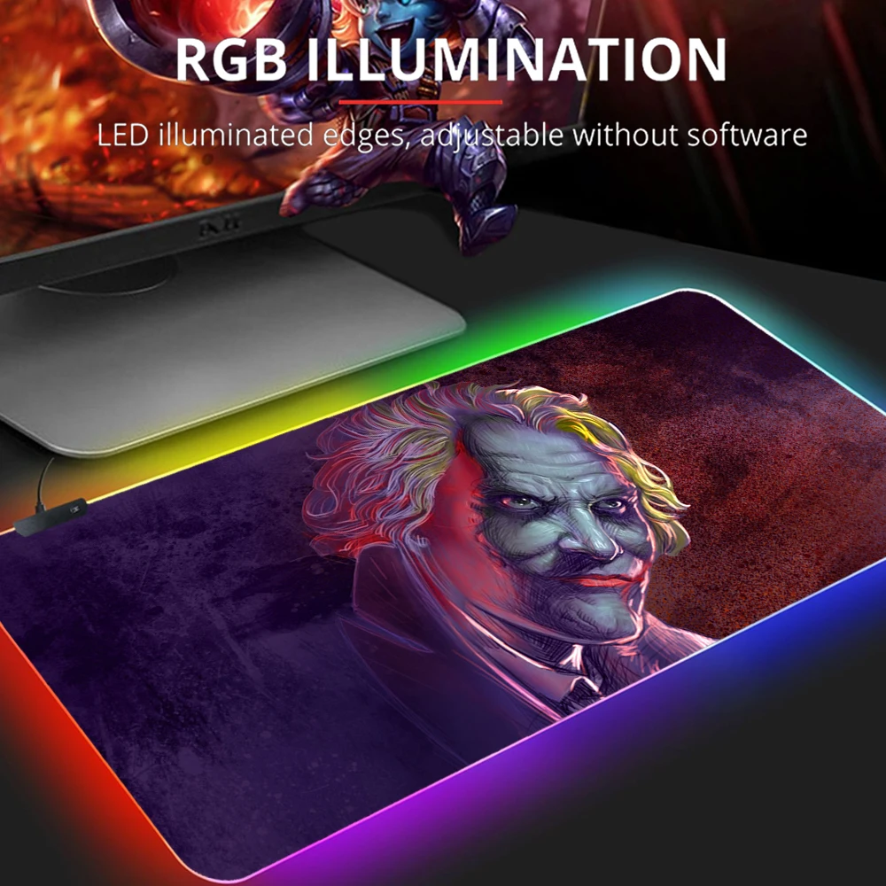 

Большой игровой RGB коврик для мыши Joker, игровой большой коврик для мыши, компьютерный коврик для мыши со светодиодной подсветкой, Настольный ...