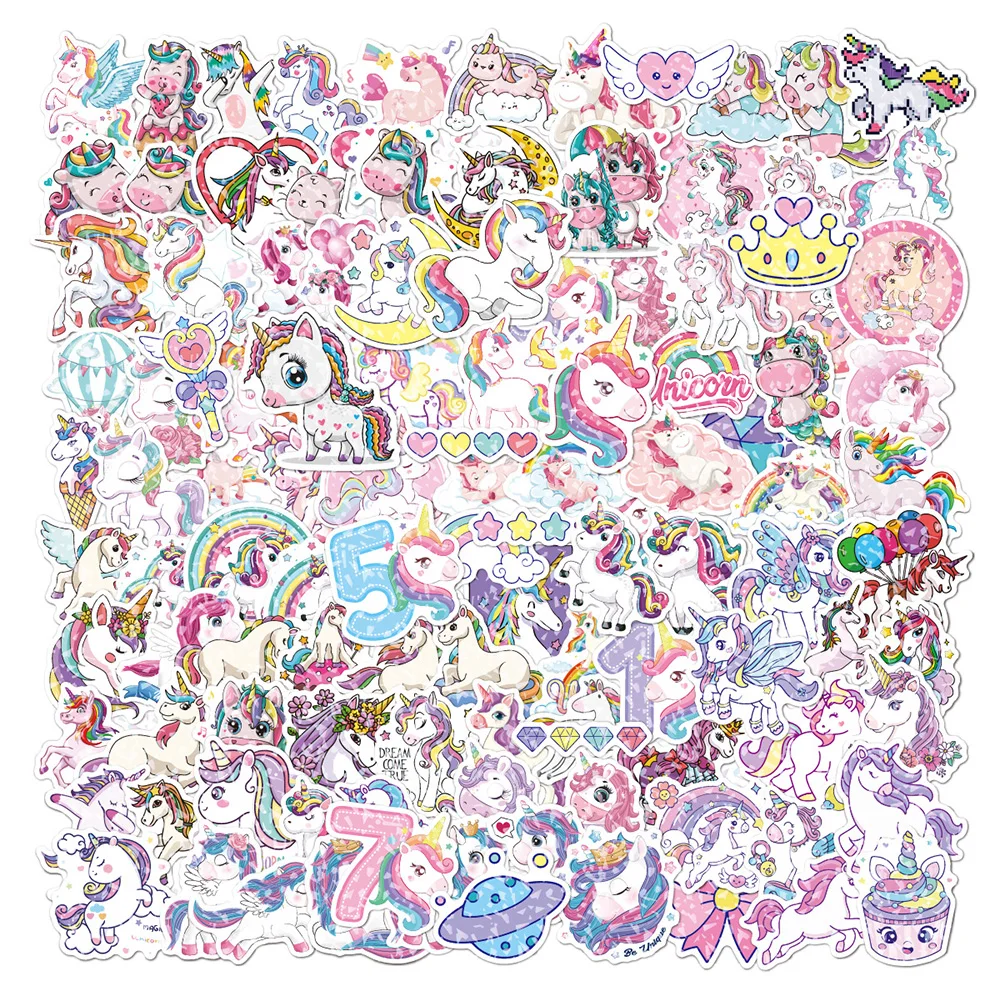 

10/30/50/118pcs Cute Holographic Laser Unicorn Cartoon Stickers Aesthetic Luggage Phone Laptop Diary Kawaii Sticker Decals Toy