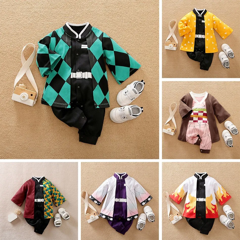 Demon Slayer Costume Baby Clothes Kids Cartoon Anime Romper Boy Girl Chrismats Halloween Baby Cosplay Colthes Children Overalls