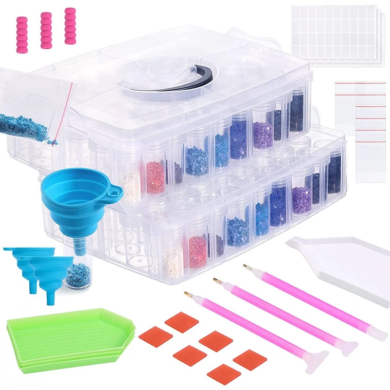 

Контейнер для хранения алмазной живописи, контейнер для хранения из 108 круглых алмазов с пазами, 88 инструментов, подходит для рукоделия, алм...