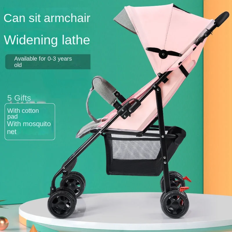 0-3Years Baby Stroller Can Sit Lie Down Foldable Lightweight  Portable Folding Travel Four-wheeled Out Trolley Shock Absorber