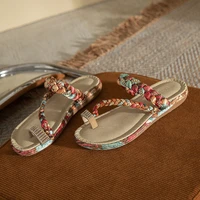 new slippers women 2022 new fashion wooden bead rhinestone wedge heel comfortable sandals for women