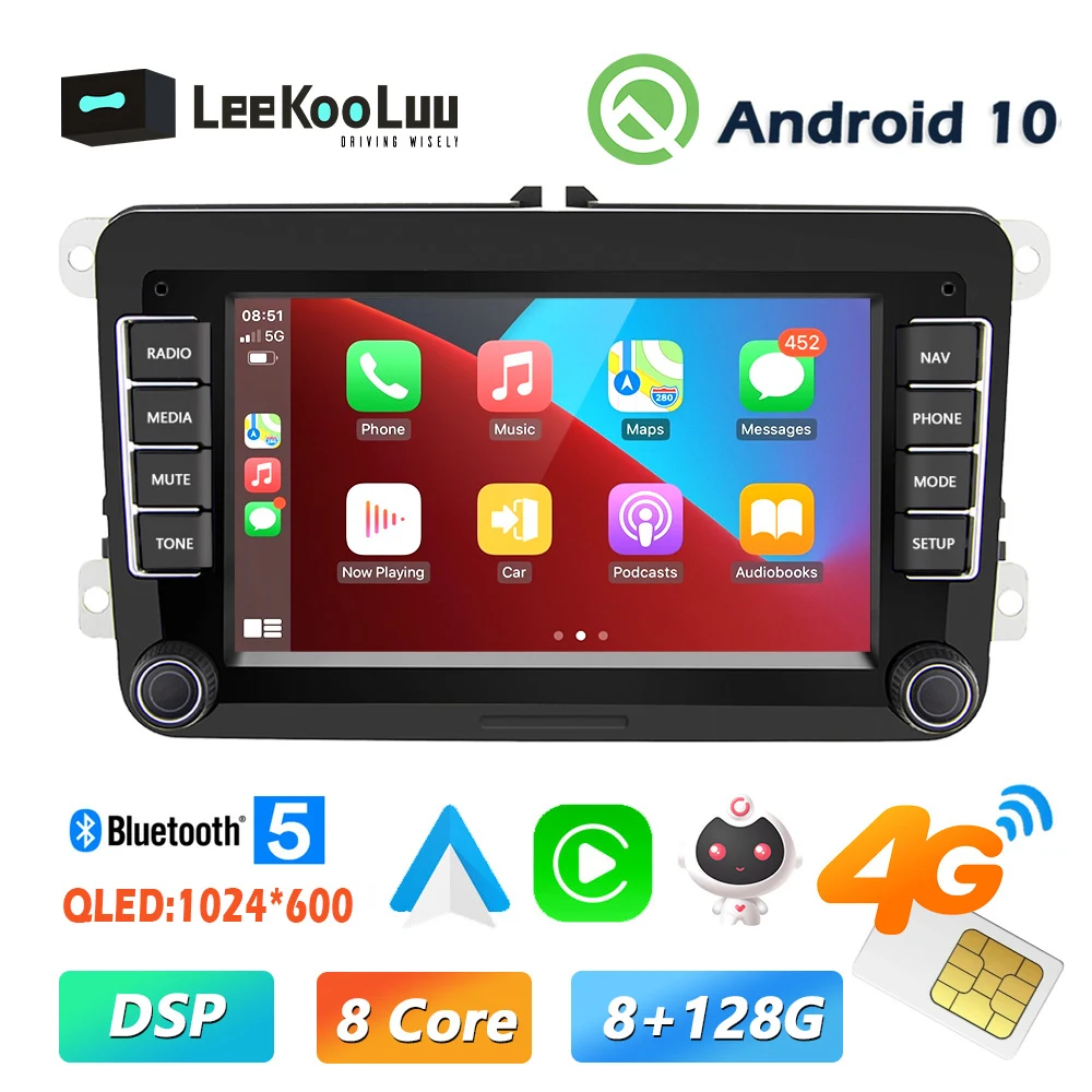LeeKooLuu-Radio con GPS para coche, reproductor con Android, 2 Din, 4G, WiFi, DSP, Carplay, para Volkswagen, Skoda, Octavia, golf 5, 6, touran, passat B6, polo, Jetta