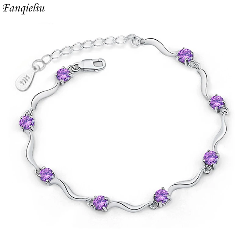 

Fanqieliu S925 Stamp Silver Color Elegant Zircon Link Bracelet For Women Trendy Jewelry Girl Gift New FQL22177