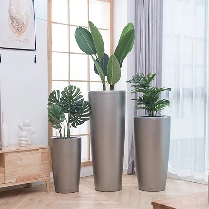 

Automatic Water Absorbing Flowerpot Planters Round Large High Tube Resin Floor Self Watering Plant Pots Office Decor