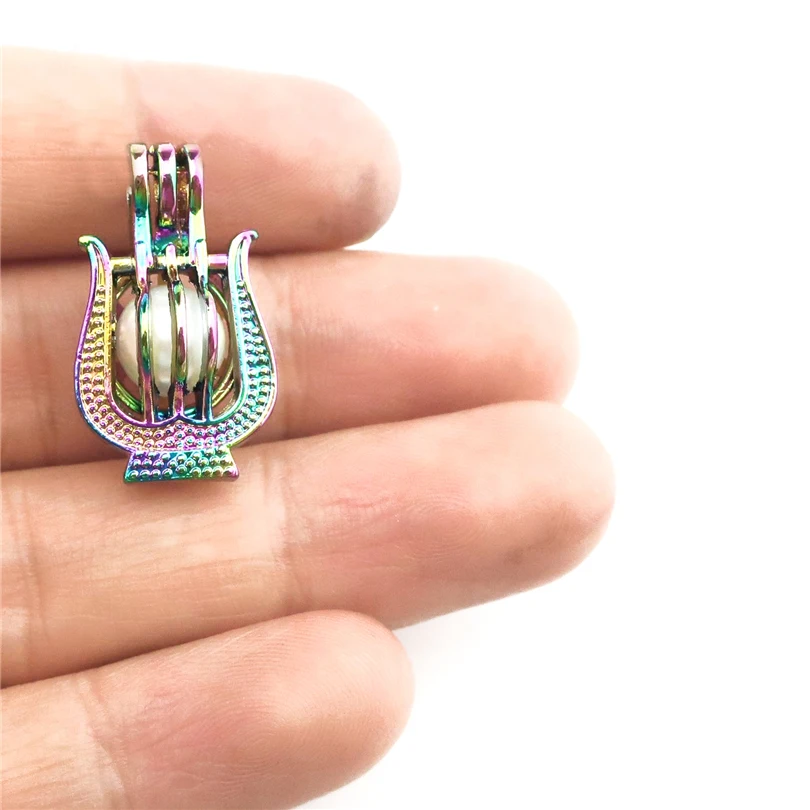 10PCS Classic Floating Charm Harp Pearl Cage Locket Aromatherapy Diffuser Pendant For Gift Necklace Keychain Jewelry Making Bulk - купить по