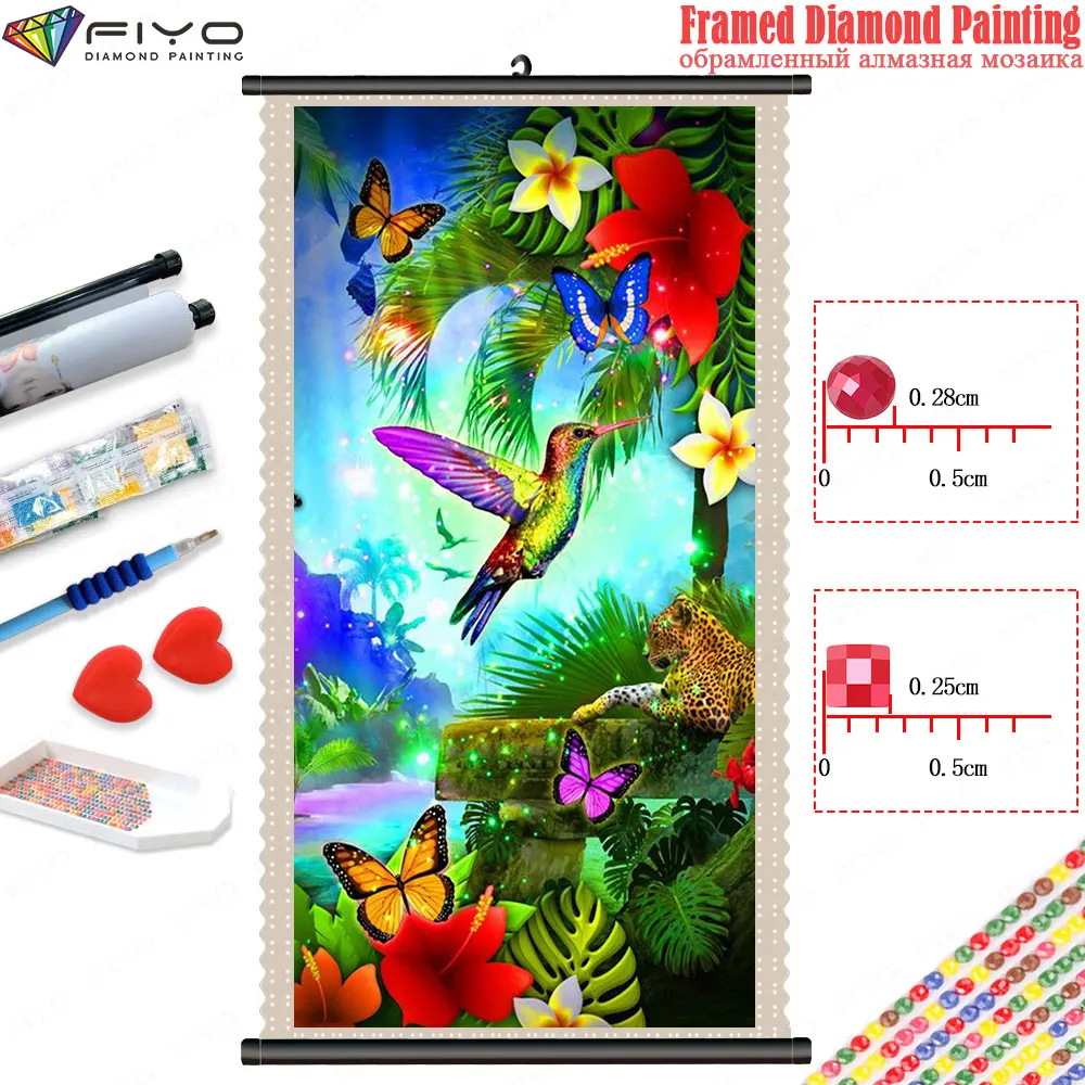 

Framed Diamond Painting Flower and Birds Landscape 5d DIY Diamond Mosaic Scenic Art with Scroll Frame Picture Home Decor quadros