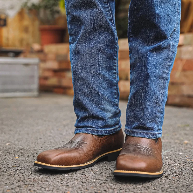 Мужские ковбойские сапоги в стиле вестерн ботинки до середины икры с вышивкой