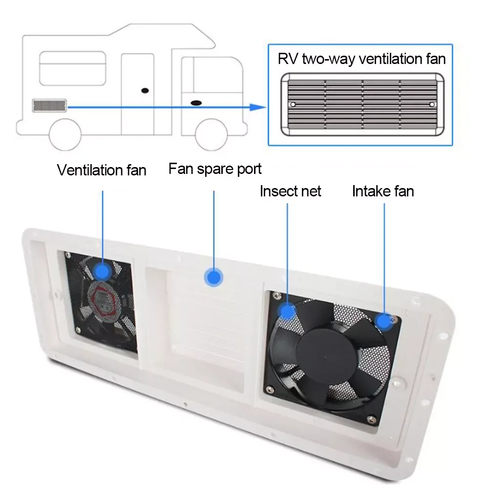 Camper 12V Ventilation Vent Fan for RV Trailer Caravan Side Air Outlet Exhaust Fan White