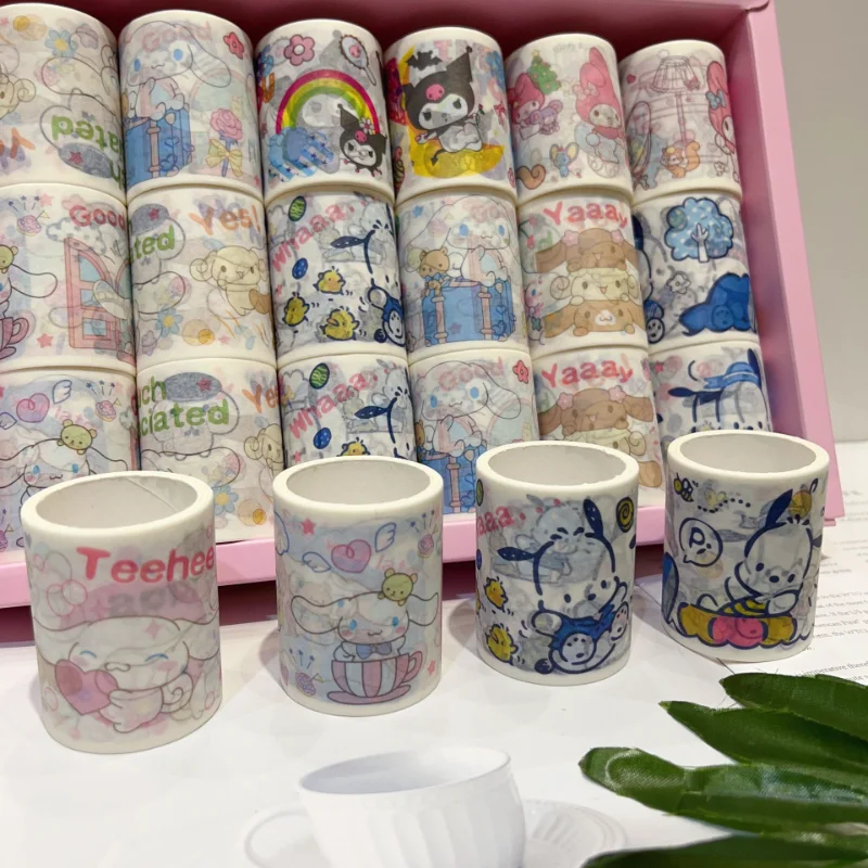 

36Pcs Sanrio Kuromi My Melody Cinnamoroll Hand Account Paper Tape Cute Material Decorative Painting DIY Stickers Girls Gift