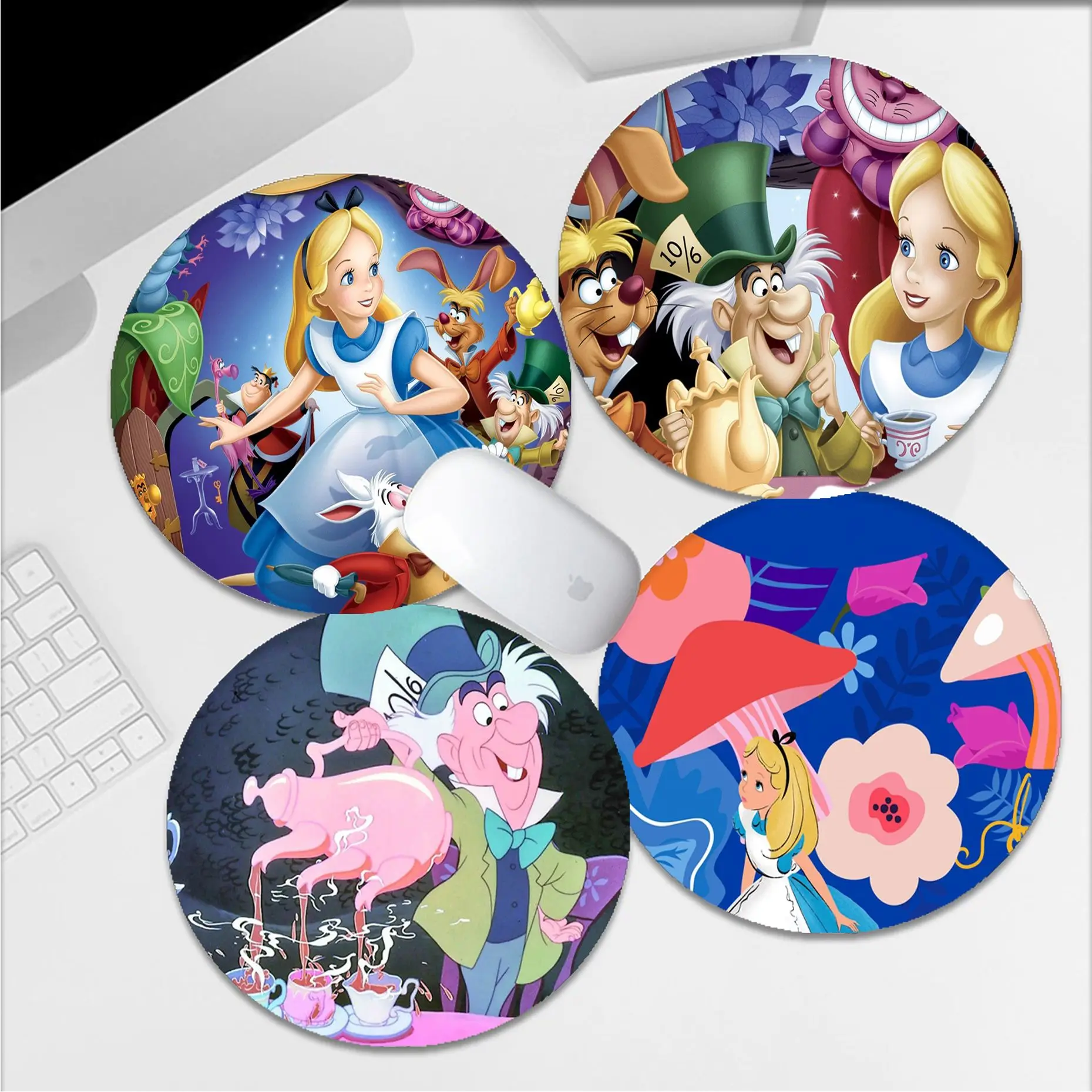 

Disney Alice In Wonderland DIY Round Kawaii Cartoon Gaming Mouse Pad Keyboard Mouse Mats Deskpad Girls For PC Gamer Mousemat
