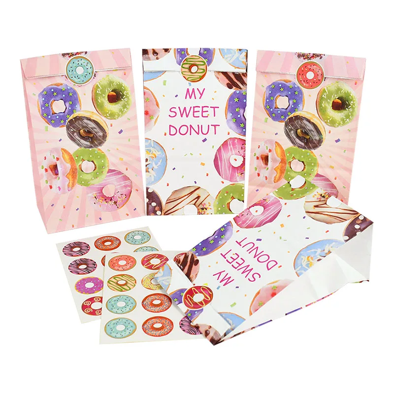 

12pcs Donut Gift Bags Candy Cookies Food Packaging Bags For Kids Donut Birthday Party Supplies Wedding Baby Shower Decorations