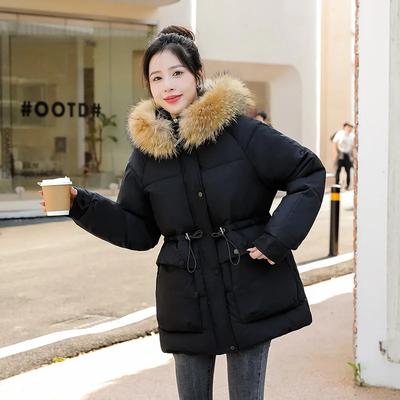 PinkyIsBlack New 2022 Oversize Women Winter Jacket Outwear Fur Hooded Cotton Padded Loose Style Solid Female Pockets Parkas Coat