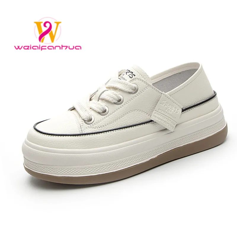 Sneakers Women's Platform Genuine Leather2023spring New Product Versatile Casual Sportsboard Shoeswomen's Flat Small White Shoes