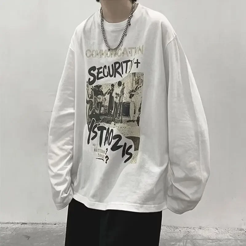 Plus Size Men's Casual Long Sleeve T-Shirt Loose Fit Top For Spring And Autumn Trendy Hong Kong Style Weart