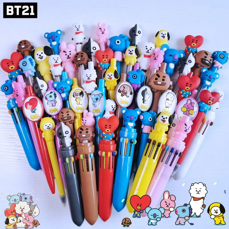 

Корейская Студенческая гелевая ручка Bt21, шариковая ручка, цветная черная детская кавайная декоративная ручка Shooky Mang Koya, канцелярские прина...