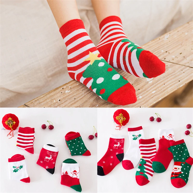 

5Pair/set Baby Socks 1-12T Boys Girls Cotton Sokken Kids Children Terry Snowflake Elk Santa Claus Socks Christmas Gifts
