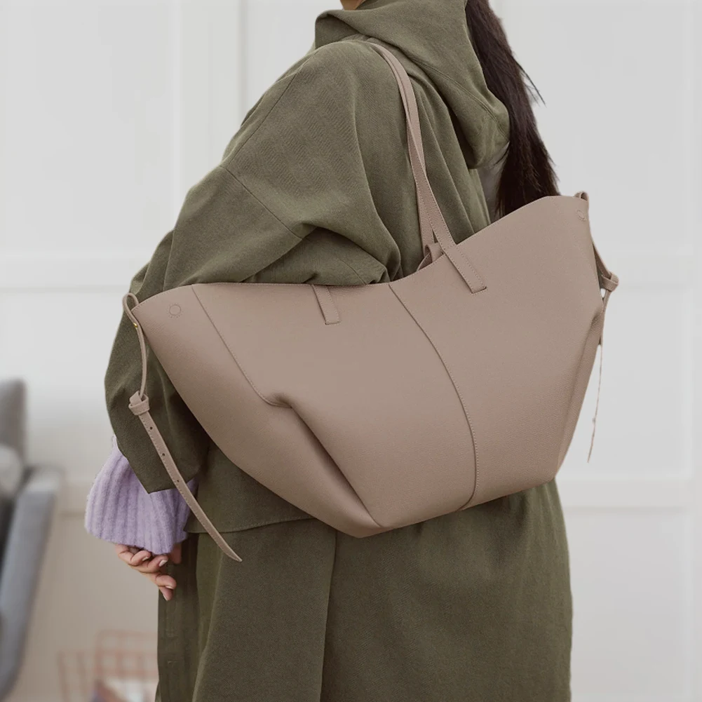 

Vintage Leather Women Shoulder Bag Luxury Brand Large Shopping Tote Bag with Purse Solid Color Elegant Ladies Underarm Bags