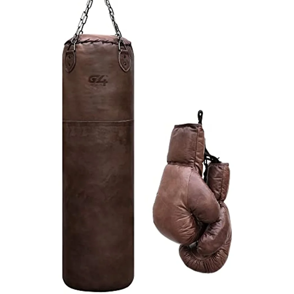 

Винтажный боксерский мешок из кожи под старину, боксерские перчатки, боксерский мешок, тяжелая Сумка Для MMA, 4 фута, кикбоксинское тренировочное оборудование