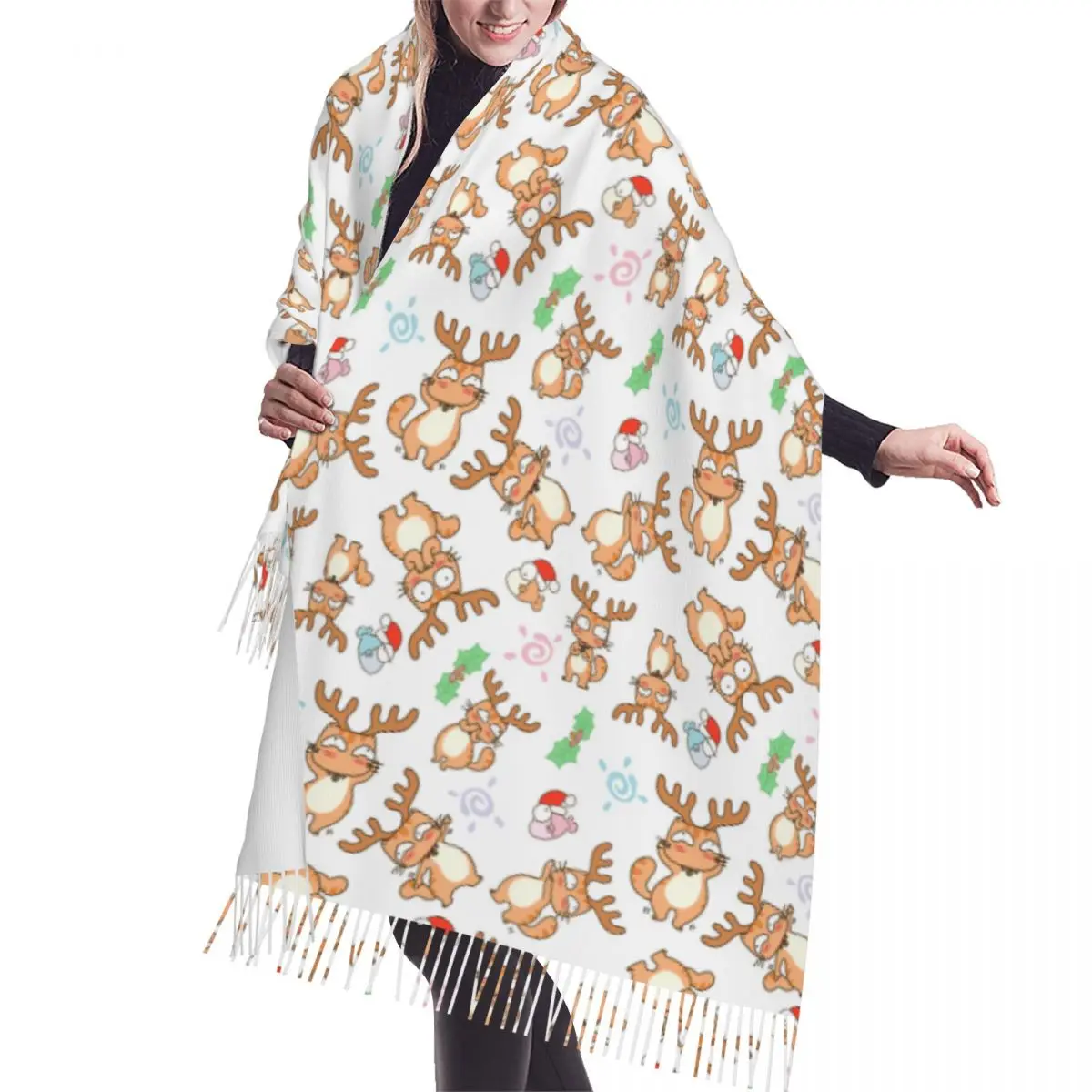 

Tassel Scarf Large 196*68cm Pashmina Winter Warm Shawl Wrap Bufanda Female Cats In Reindeer Costume Cashmere Scarves