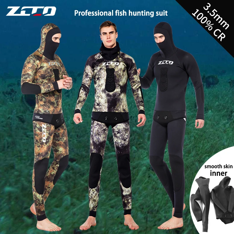 Camouflage Long Sleeve Fission Hooded 2 Pieces Of 3.5MM Neoprene Submersible Suit For Men Keep Warm Waterproof Diving Suit