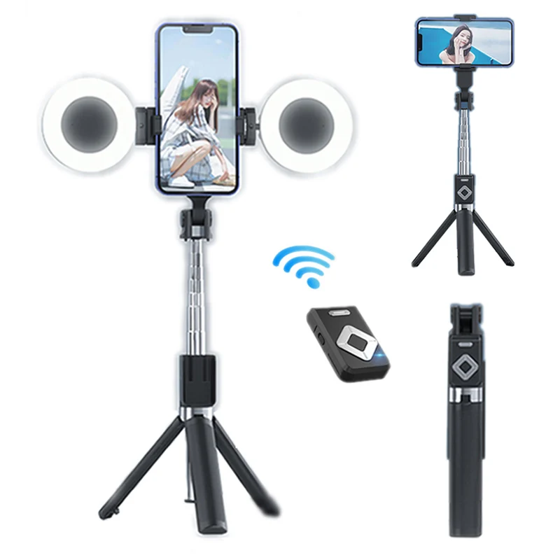 

New Wireless Bluetooth Selfie Tripod Bracket Led Ring Flash Light Lamp Tabletop Stand with Mobile Phone Holder Overhead Shot