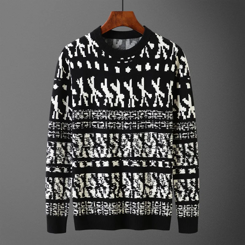 

2022 Autumn And Winter Men Knit Sweater Print Korean Clothing Pullover Business Knitted Party Sweater ropa hombre