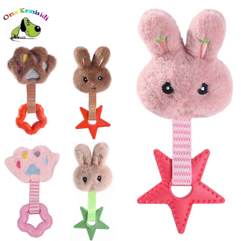 

Dogs Interactive Chew Toy Bite Resistant Pet Teeth Clean Molar Training Toys Plush Cartoon Rabbit Doll With TPR Body Molar Stick