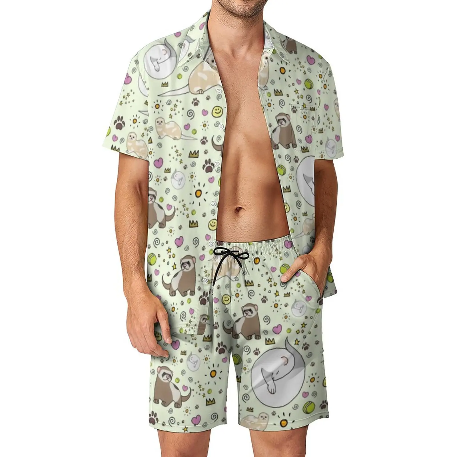

Мужские комплекты с рисунками животных, Повседневная рубашка, Гавайские шорты для отпуска, летний костюм на заказ, размера плюс одежды из двух предметов 2XL 3XL