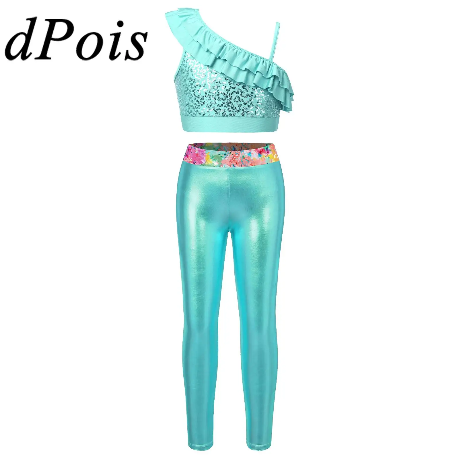 

Kids Girls Sequins Set Party Ballet Dance Gymnastics Leotard Outfit Workout Costumes Set for Jazz Hiphop Performance Clothes