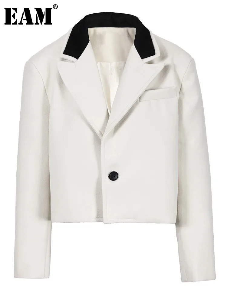 

[EAM] свободное белое шерстяное пальто большого размера, новая женская куртка с отворотом и длинным рукавом, модная осенне-зимняя коллекция 2023, CPG0572