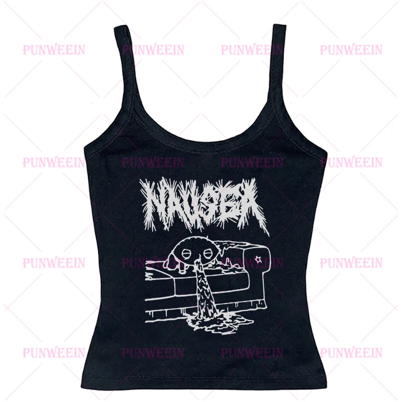 Фото Dark Nausea милая панк Y2k 90-х годов Harajuku майка без рукавов металлическая готическая графика эмо девушка винтажная уличная одежда сексуальный тонкий топ №4