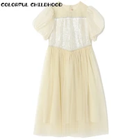 colorful childhood kids clothes 2022 new spring dresses children mesh princess dress short sleeve design girls clothing 4576