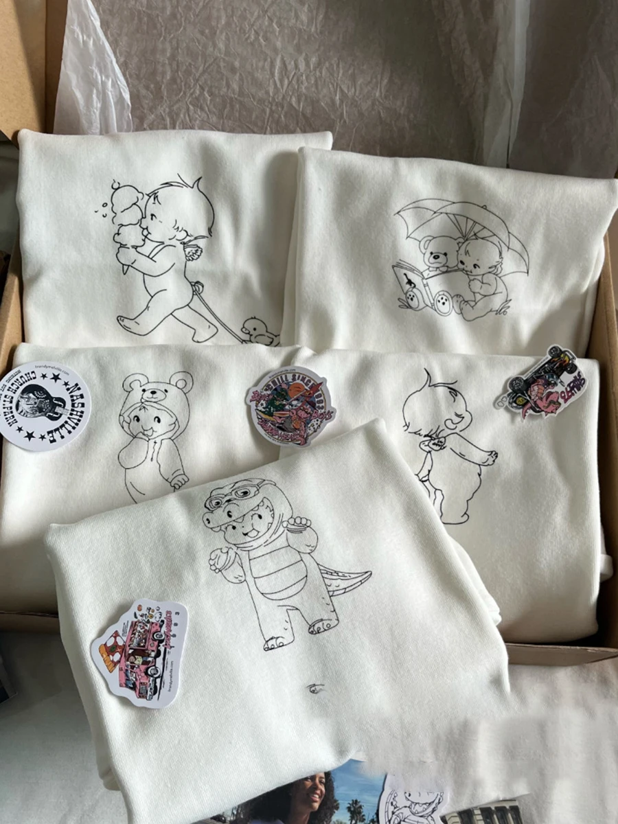 

New Cartoon Angel Print White Crop Top Woman Summer Short Sleeve Soft Cotton Casual Tee Female 2023 Sweet Cute y2k Tops Chic