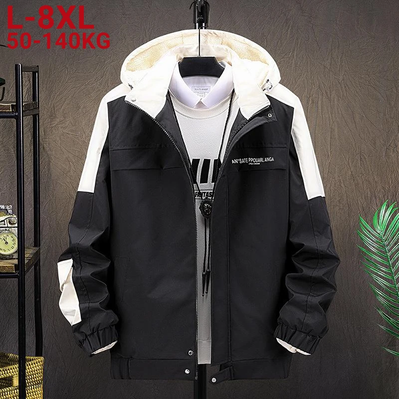 Men's Large Size Jacket Winter Outerwear Oversize Coat Fleece Down Warm Parka Male 9xl Big 8xl 7xl Hooded Waterproof Jacket Men