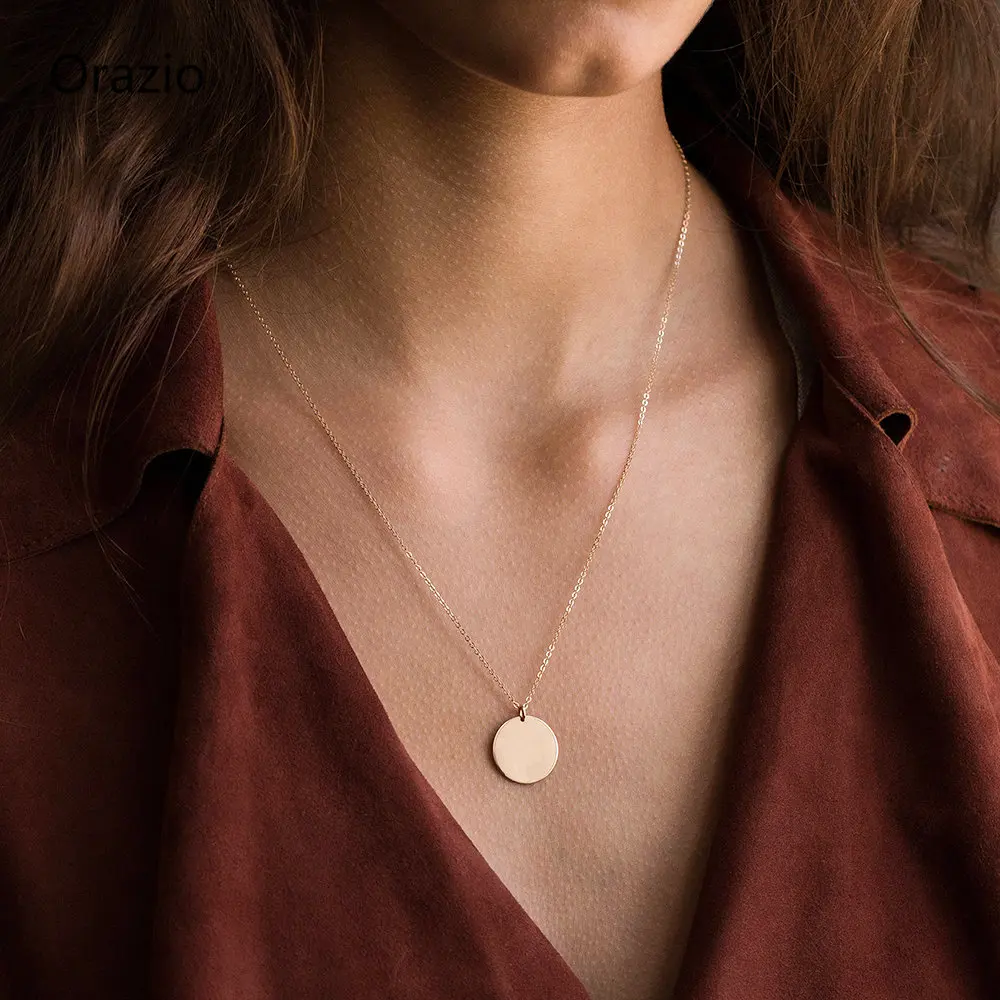 

Orazio Classic Round Pendant Necklace for Women Stainless Steel Clavicle Long Chain Fashion Jewelry Statement Girl Gift