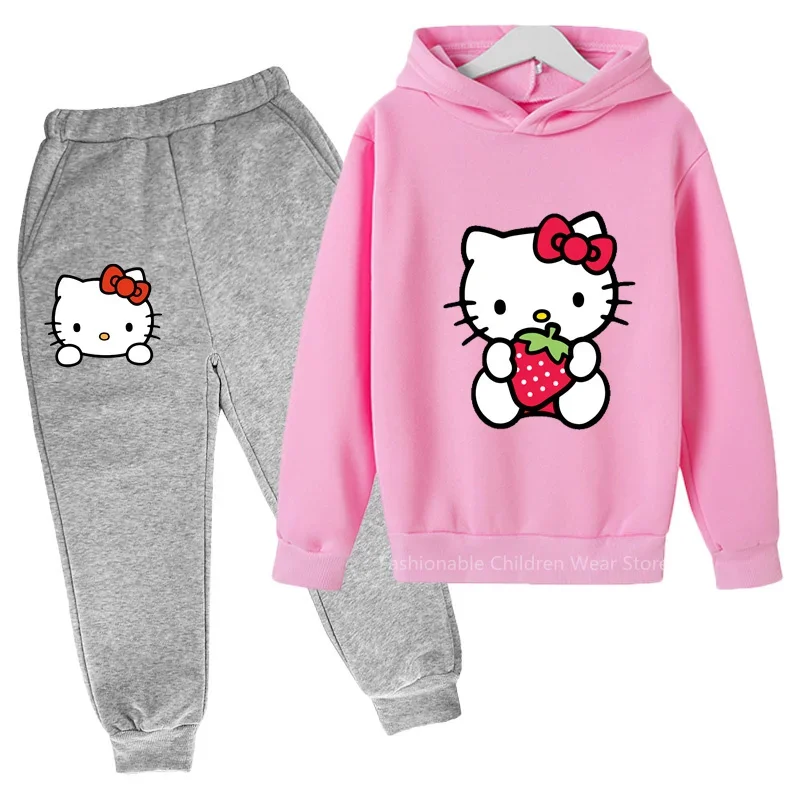 Новинка комплект из Толстовки и брюк с принтом Hello Kitty детская осенне-Весенняя