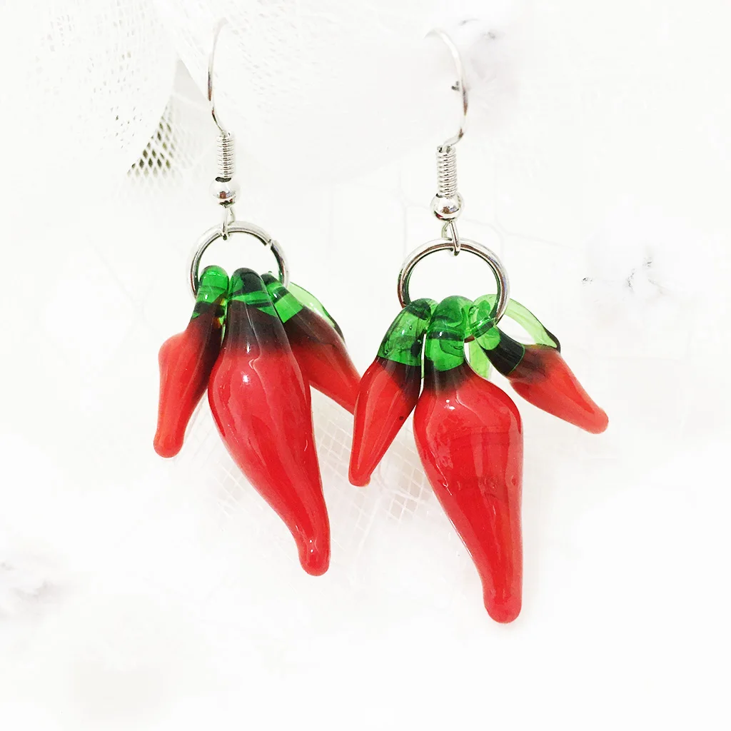 New Fashion 5 Pairs / Lot  Cute Girl 3 Red Pepper Earrings Chinese Style Three-Dimensional Painted Earrings  E-095