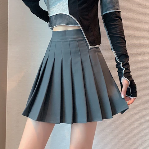 Pleated Color Line Style Skirts Solid Woman Preppy Mini Female Skirt 2023 High Summer Short Waist Rimocy Skirts Women Zipper