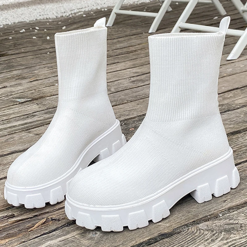 

Женские сапоги без застежки, теплые вязаные сапоги, уличные сапоги на каблуке, Осень-зима