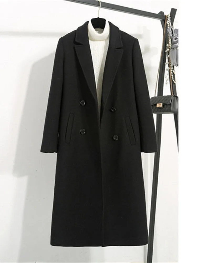 GUUZYUVIZ Cotton Mixed Black Woolen Coat Women's Long Winter Korean Version Slim Fitting Thickened With